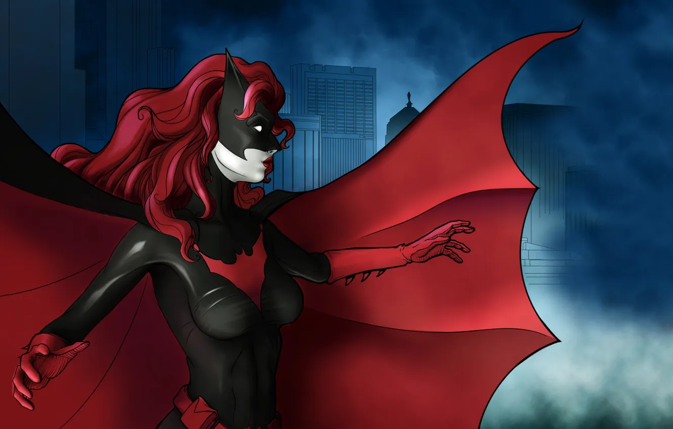 Photo wallpaper girl, Batman, comic, red coat, Batwoman, Batwoman