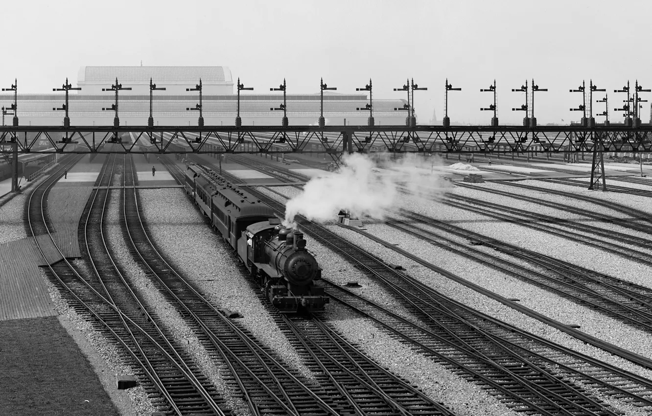 Photo wallpaper black, train, gray