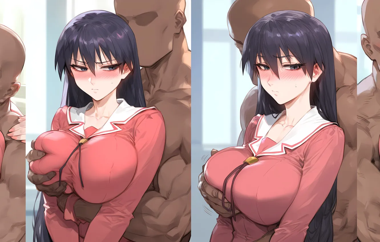 Photo wallpaper black & white, big tits, Azumanga Daioh, black man, anime girl, anime babe, Interracial, Sakaki