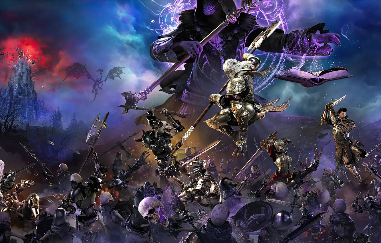 Photo wallpaper knight, necromancy, Bless Unleashed, battle, fantasy, spear, skeleton