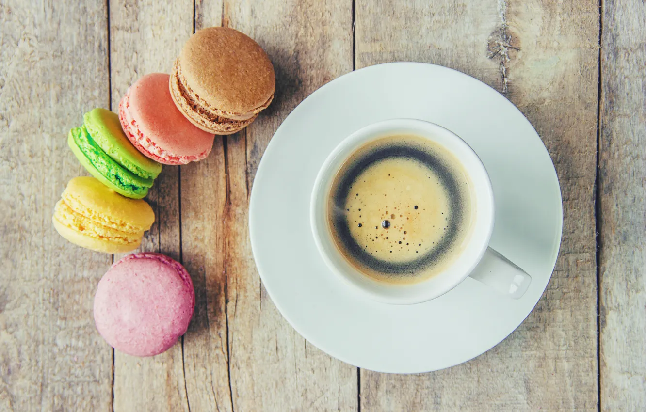 Photo wallpaper colorful, coffee cup, french, macaron, a Cup of coffee, macaroon