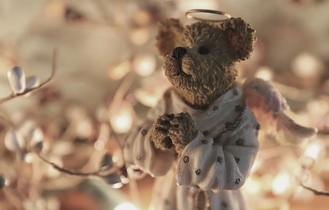 Photo wallpaper look, light, branches, childhood, pose, background, clothing, toy