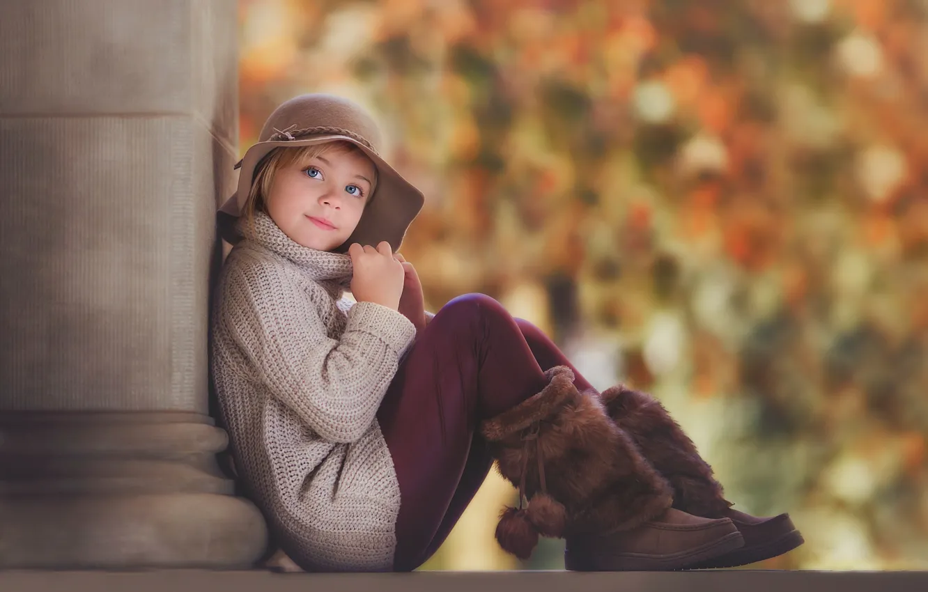 Photo wallpaper autumn, hat, portrait, girl, boots