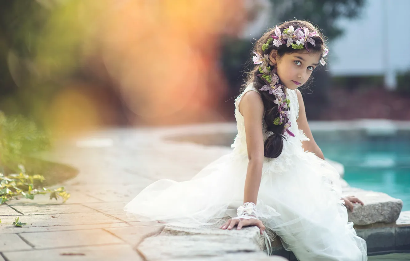 Photo wallpaper flowers, dress, girl, braid