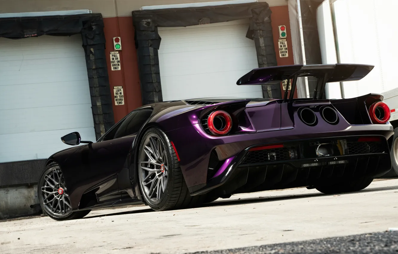 Photo wallpaper Ford, Ford GT, Purple, Trailer, Wheels, Sportcar