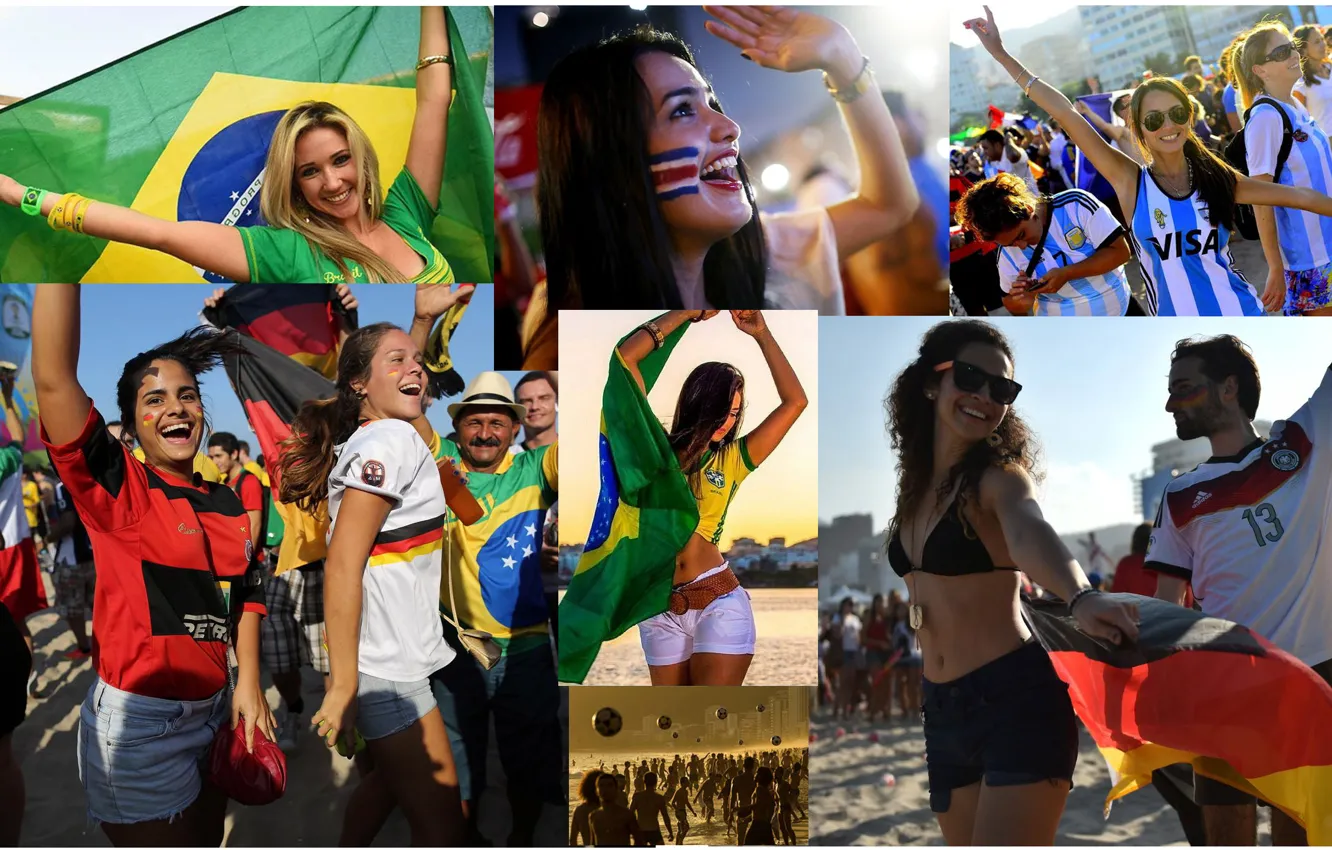 Photo wallpaper beach, joy, football, the ball, fans, the world Cup 2014