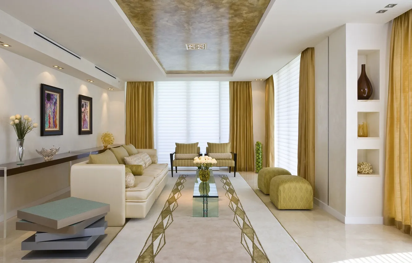 Photo wallpaper stones, gold, home, interior, white