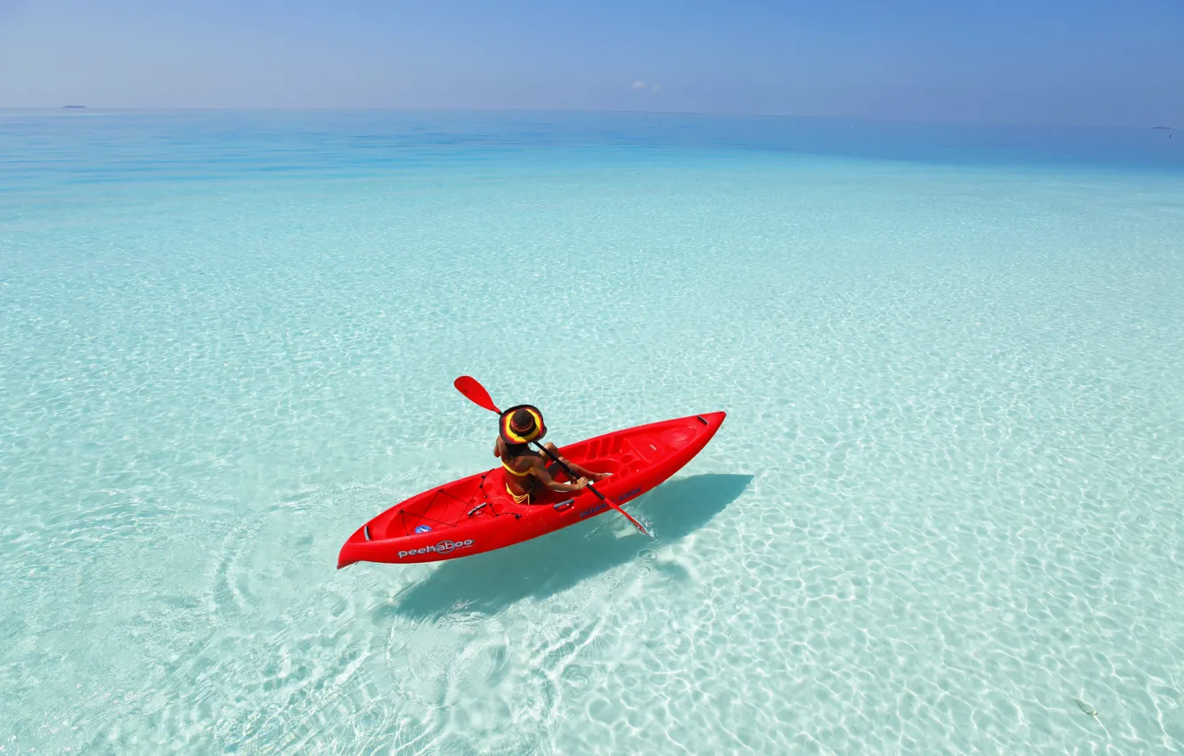 Photo wallpaper girl, the ocean, kayak