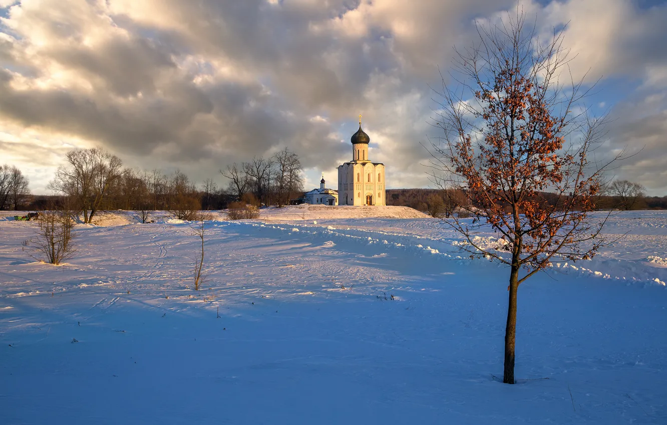 Photo wallpaper snow, Church, temple, Of the intercession on the Nerl