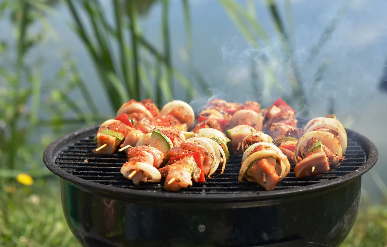 Photo wallpaper vegetables, kebab, grill