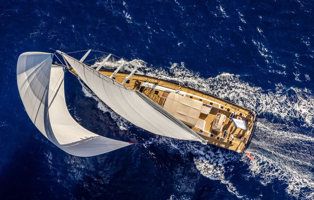 Photo wallpaper the way, movement, the ocean, the wind, yacht, top, sails