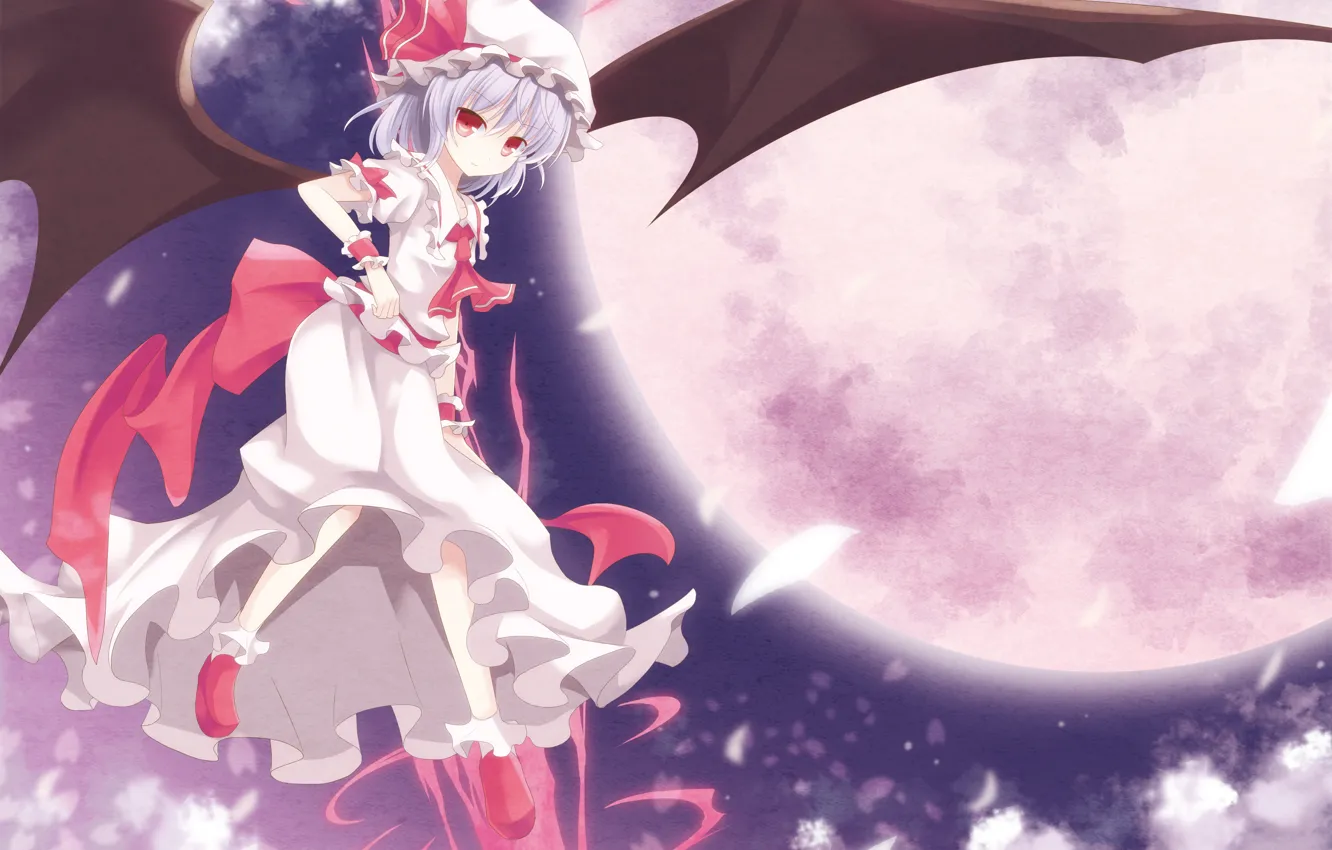 Photo wallpaper night, the full moon, red eyes, art, vampire, Remilia Scarlet, touhou projeck, black magic