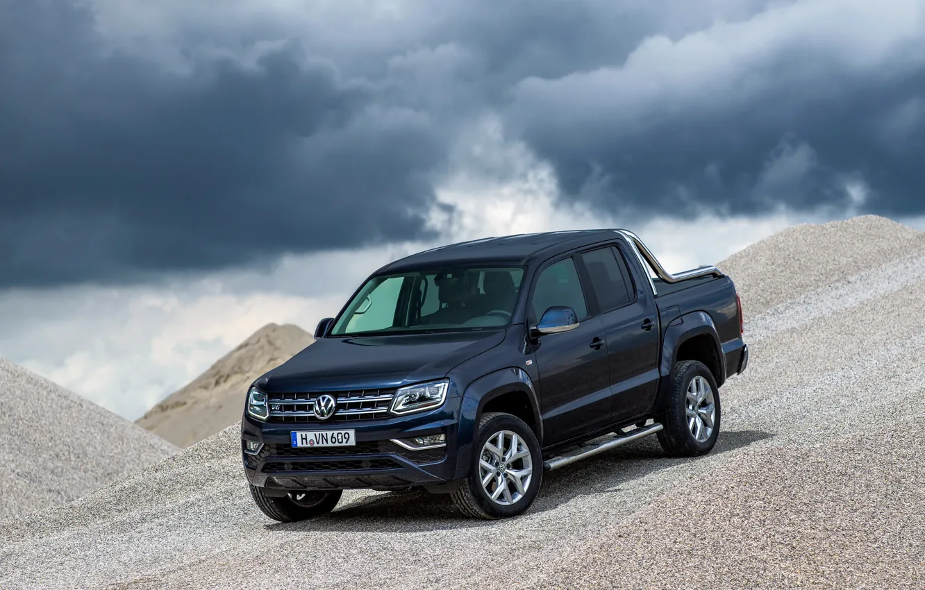 Photo wallpaper Volkswagen, pickup, Amarok, Highline, Double Cab, dark blue, 2016