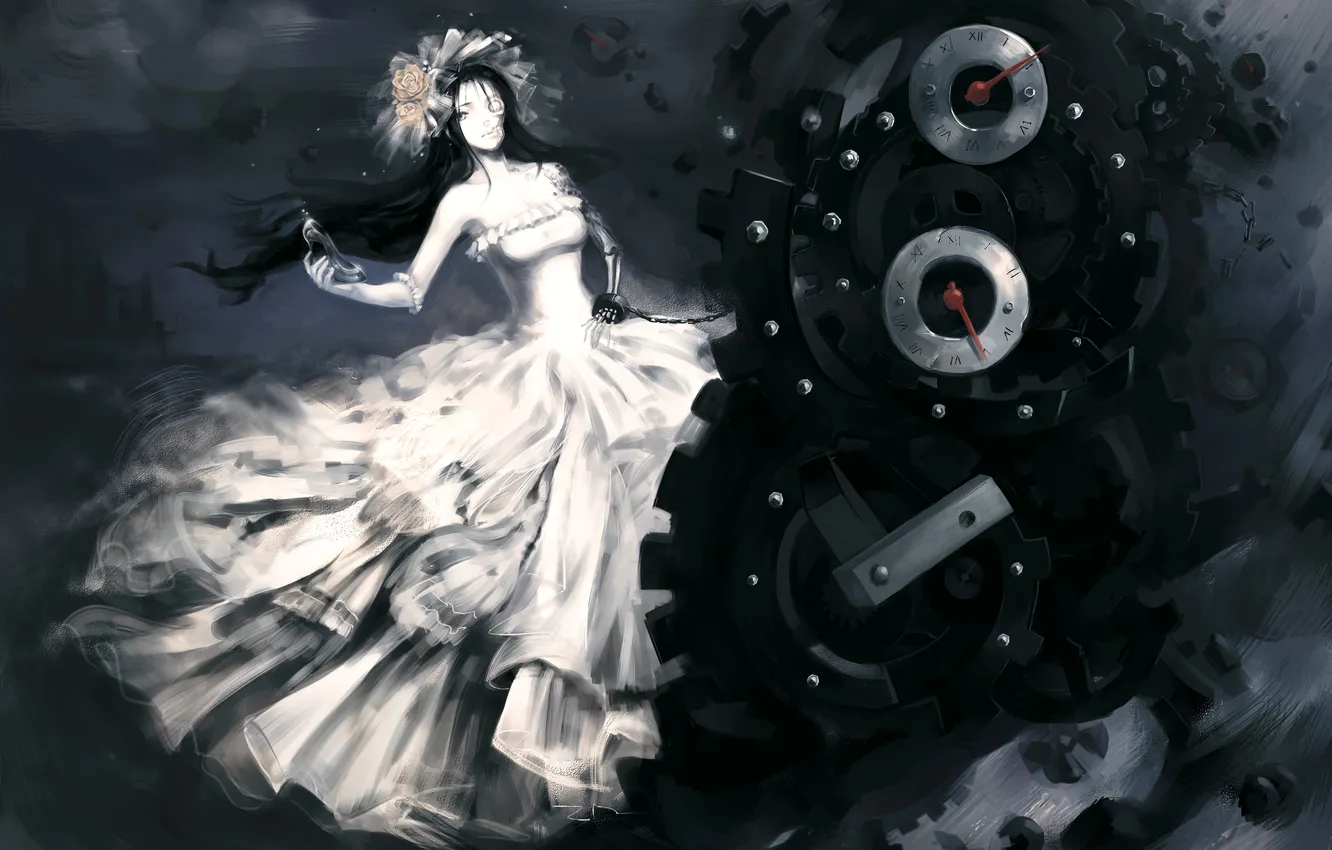 Photo wallpaper girl, shoes, watch, mechanism, art, chain, bones, Yorda