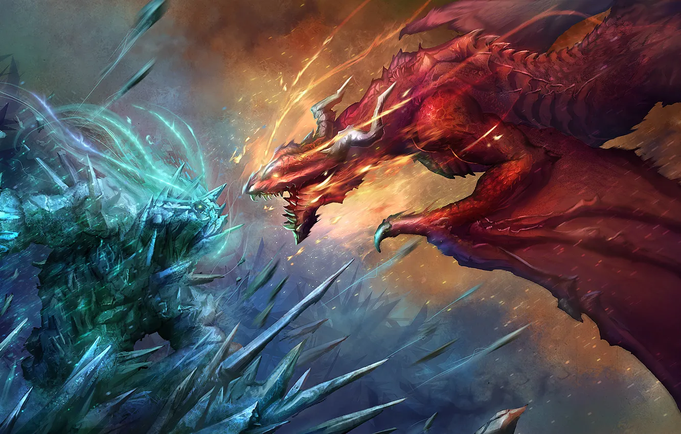 Photo wallpaper ice, lights, fiction, dragon, monster, art