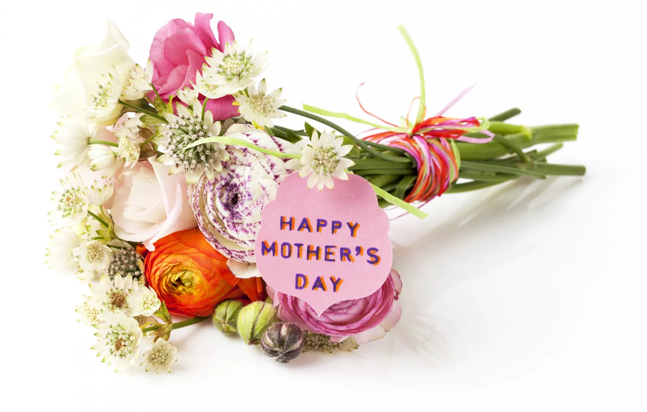 Photo wallpaper flowers, roses, bouquet, happy, eustoma, Mother's day, mothers Day