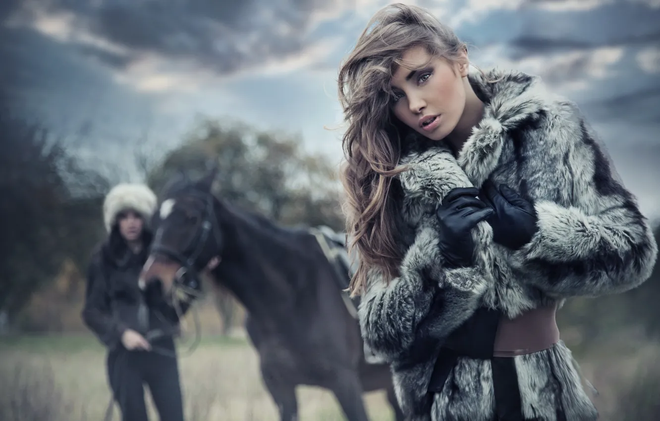 Photo wallpaper girl, nature, horse