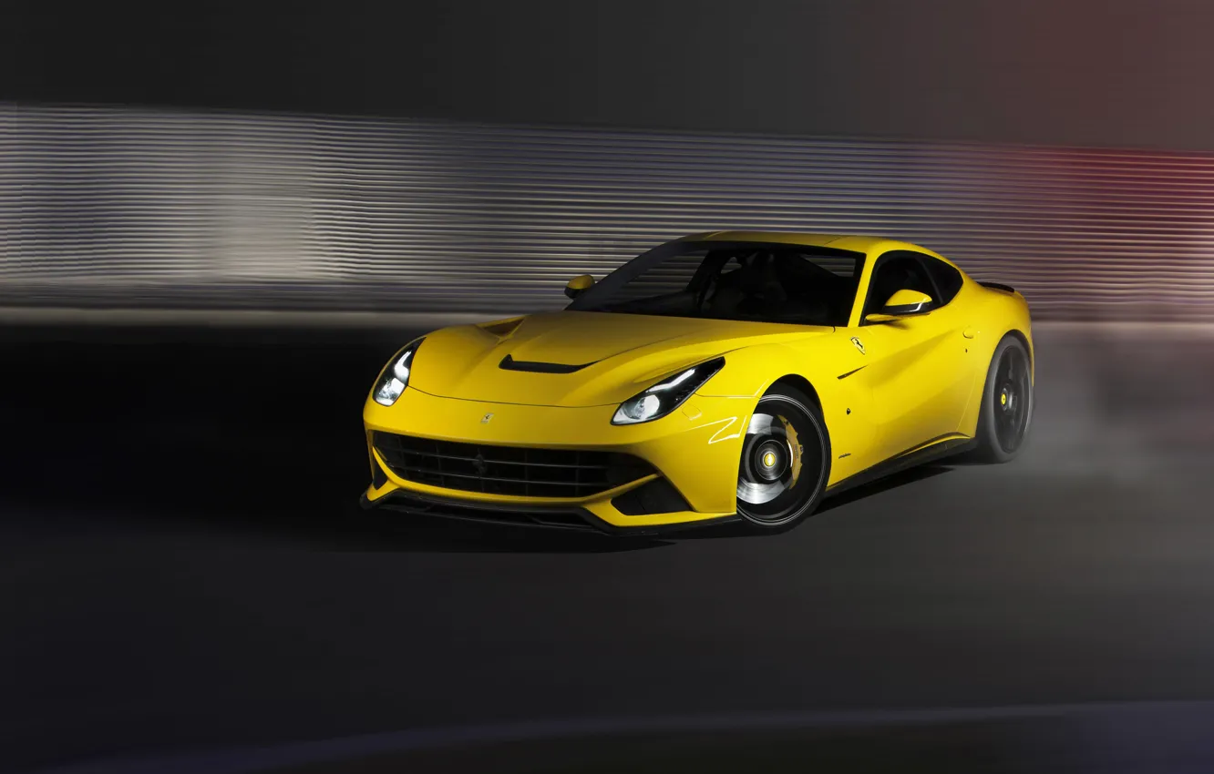 Photo wallpaper Ferrari, yellow, f12, berlinetta, novitec rosso