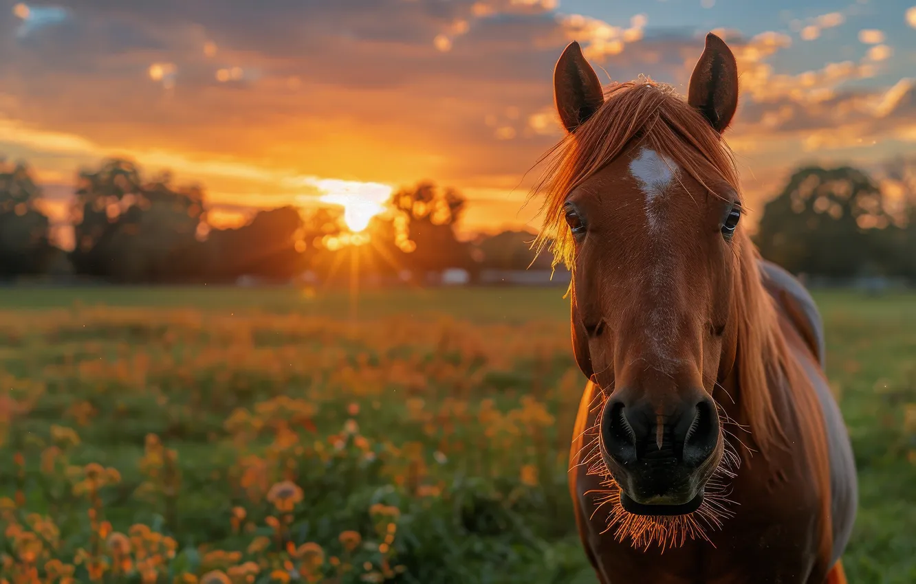Photo wallpaper field, summer, the sky, look, face, the sun, clouds, rays