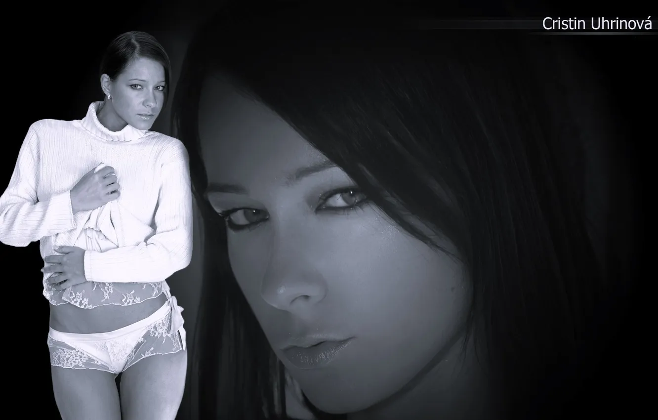Photo wallpaper face, linen, black and white, sweater, Kristina Uhrinova, Melisa Mendiny, Melisa Mendiny (Kristina Uhrinova), Melisa …