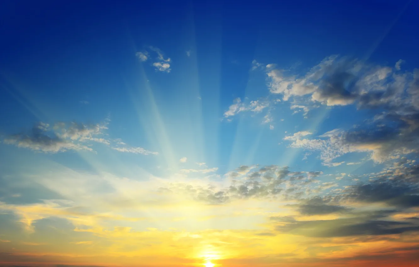 Photo wallpaper the sky, the sun, clouds, rays, dawn