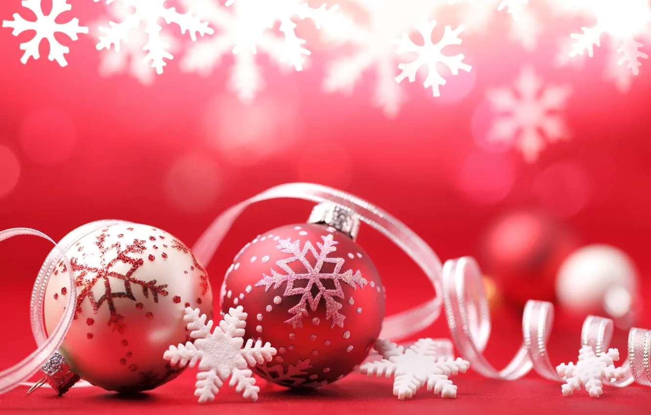 Photo wallpaper balls, decoration, snowflakes, holiday, balls, New Year, Christmas
