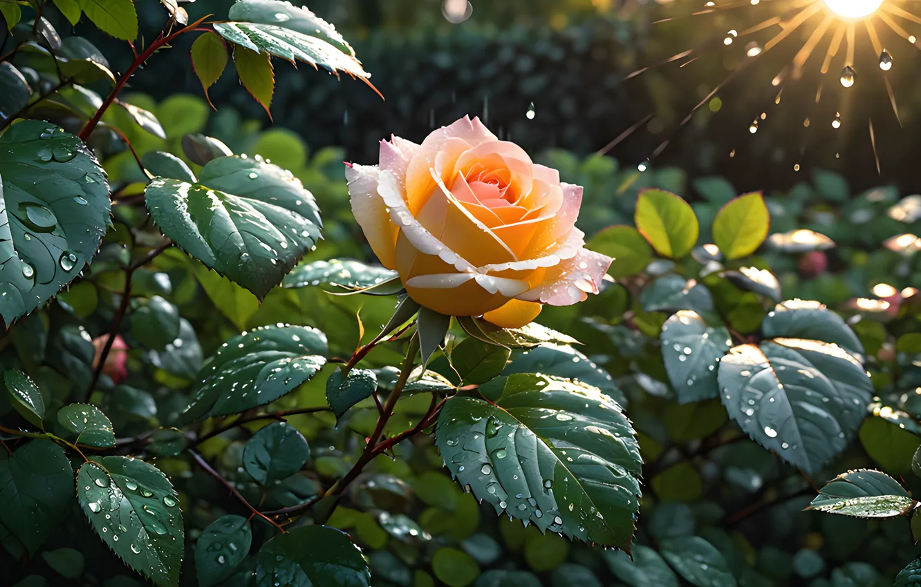 Photo wallpaper drops, nature, Rosa, roses