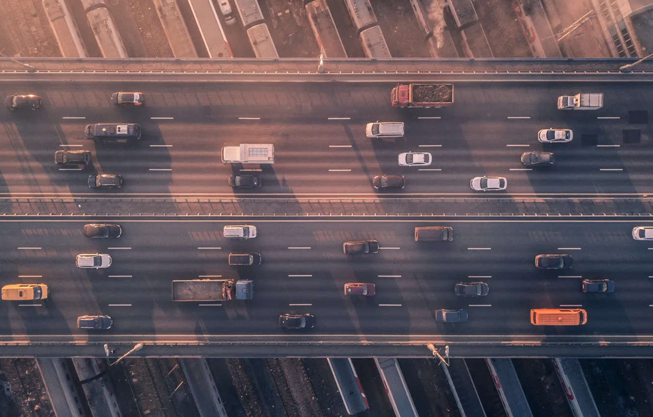 Photo wallpaper cars, railroad, car, overpass, Sergey Poletaev, Sergei Poletaev