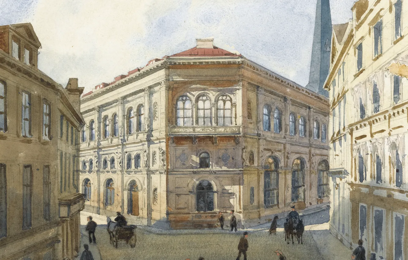 Photo wallpaper 1880, Albert Nikolaevich Benois, VIEW OF THE RIGA STOCK EXCHANGE, watercolour over pencil