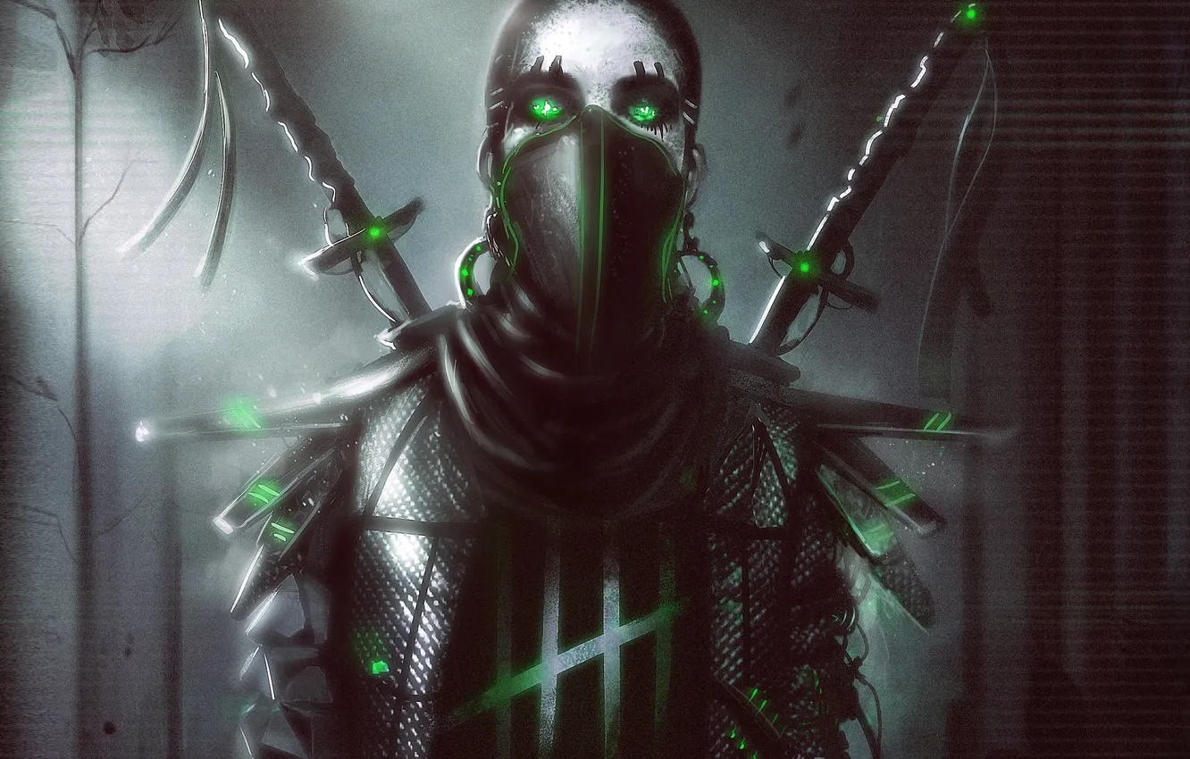 Photo wallpaper girl, dark, mask, sword