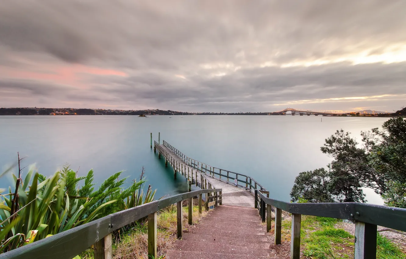 Photo wallpaper landscape, bridge, river