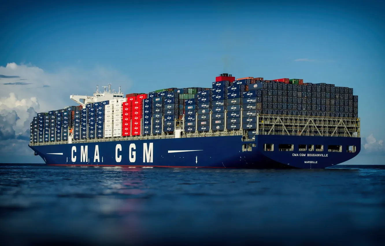 Photo wallpaper Sea, The ship, A container ship, CMA CGM, Feed, Vessel, A cargo ship, Container Ship