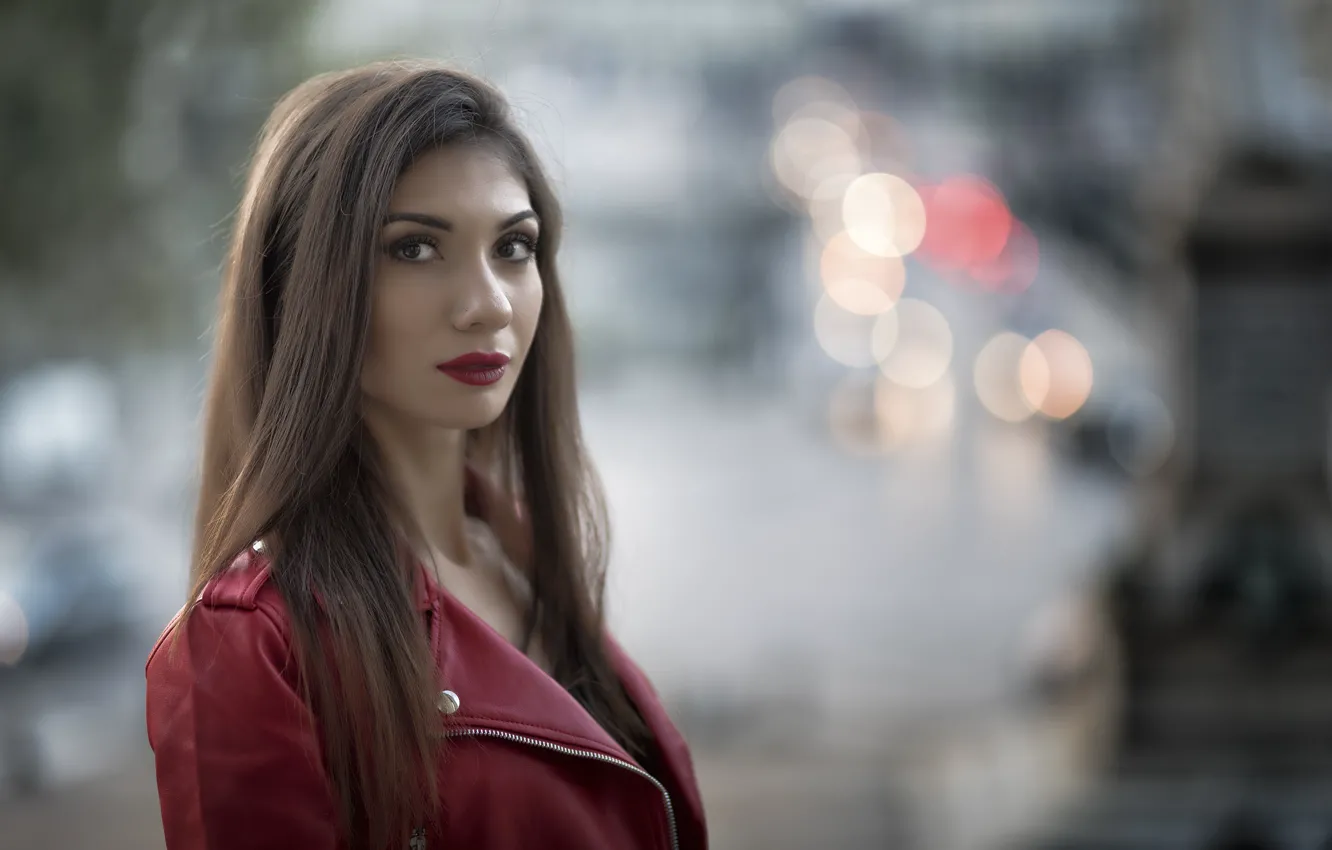 Photo wallpaper face, background, model, hair, blur, lipstick, Daniela