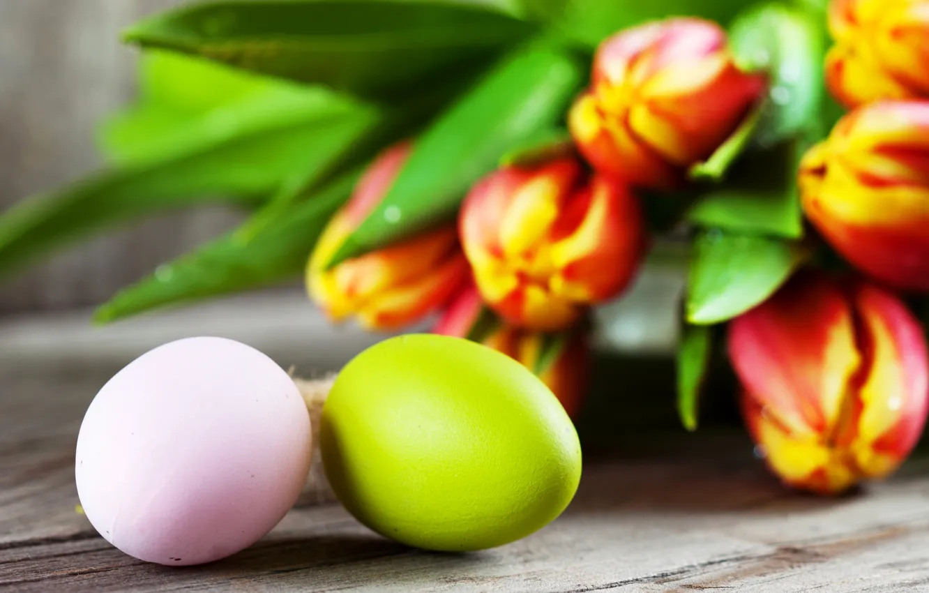 Photo wallpaper eggs, Easter, tulips, flowers, tulips, Easter
