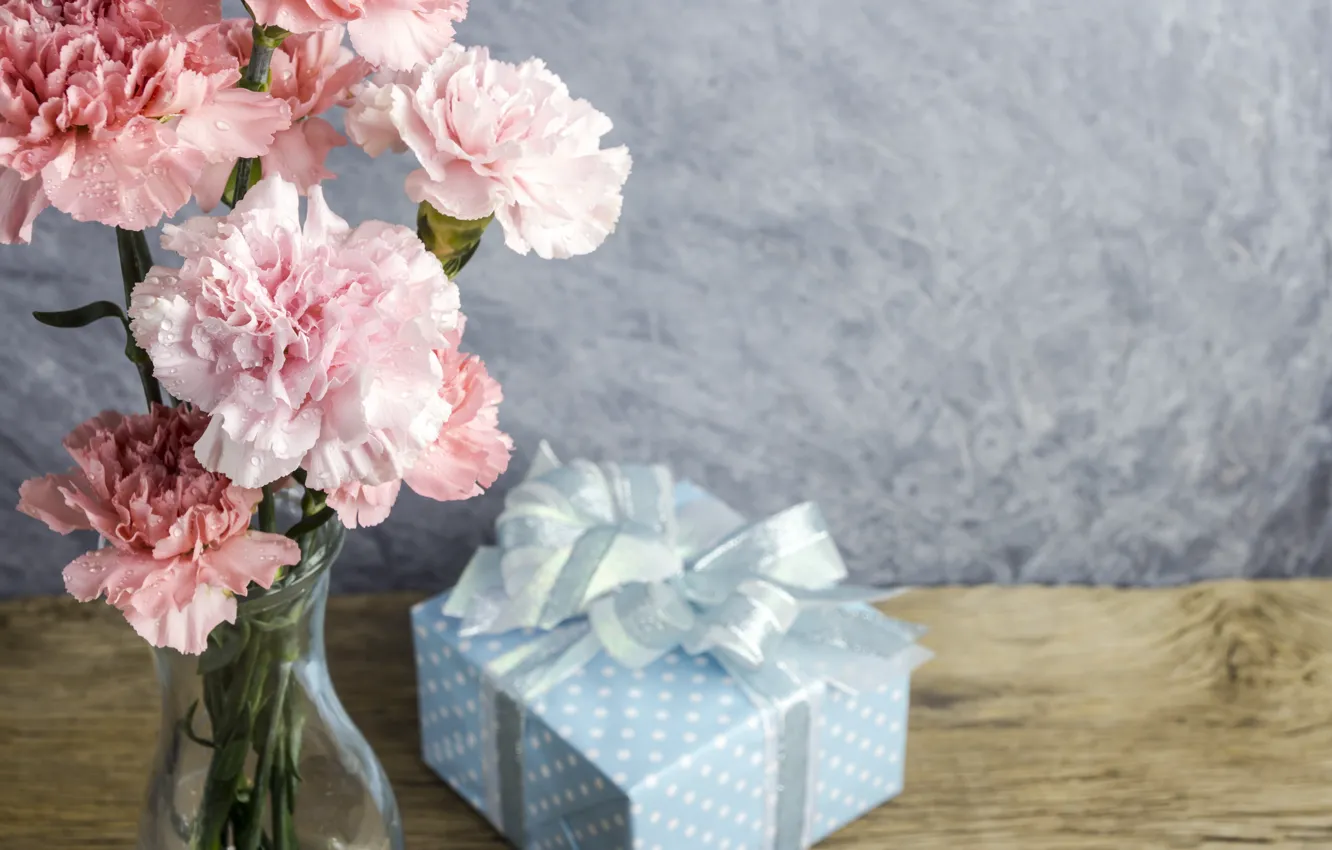 Photo wallpaper flowers, gift, pink, wood, pink, flowers, beautiful, romantic