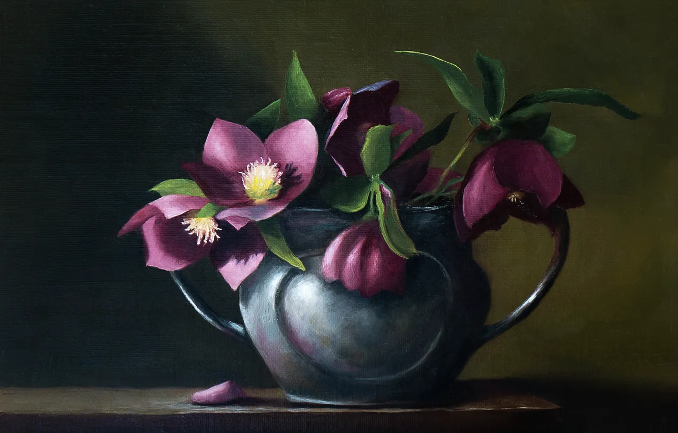 Photo wallpaper flowers, picture, still life, painting