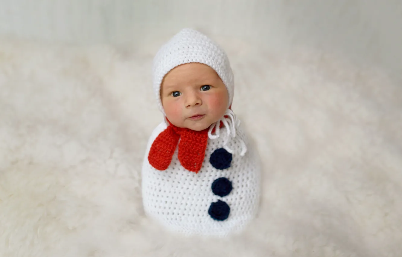 Photo wallpaper baby, snowman, child, baby