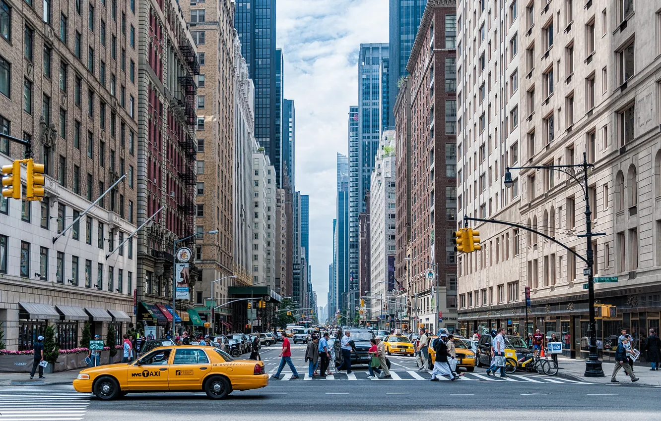 Photo wallpaper people, building, the transition, taxi, megapolis