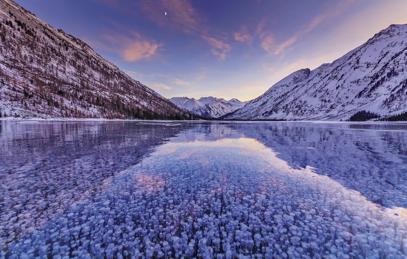 Photo wallpaper ice, landscape, mountains, lake, Russia, Altay