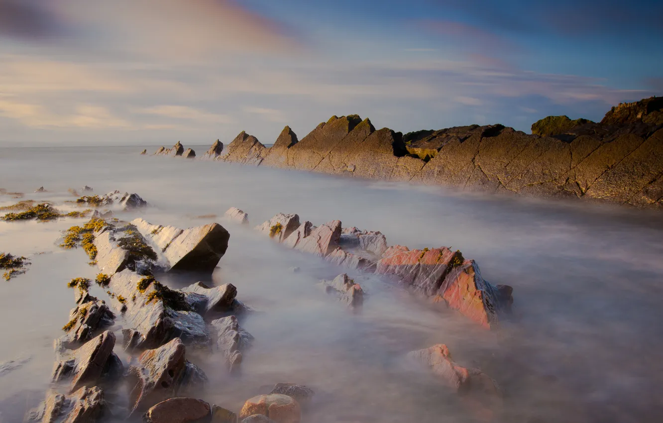 Photo wallpaper sea, the sky, water, light, nature, stones, the ocean, rocks