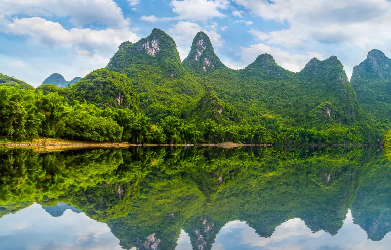Photo wallpaper river, nature, mountains, trees, landscape