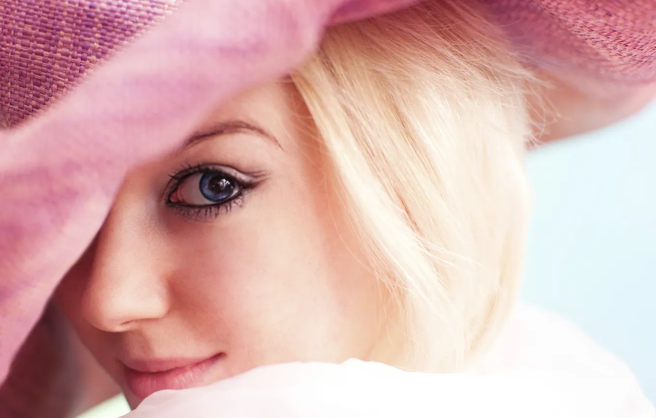 Photo wallpaper look, girl, hat, blonde, blue eyes
