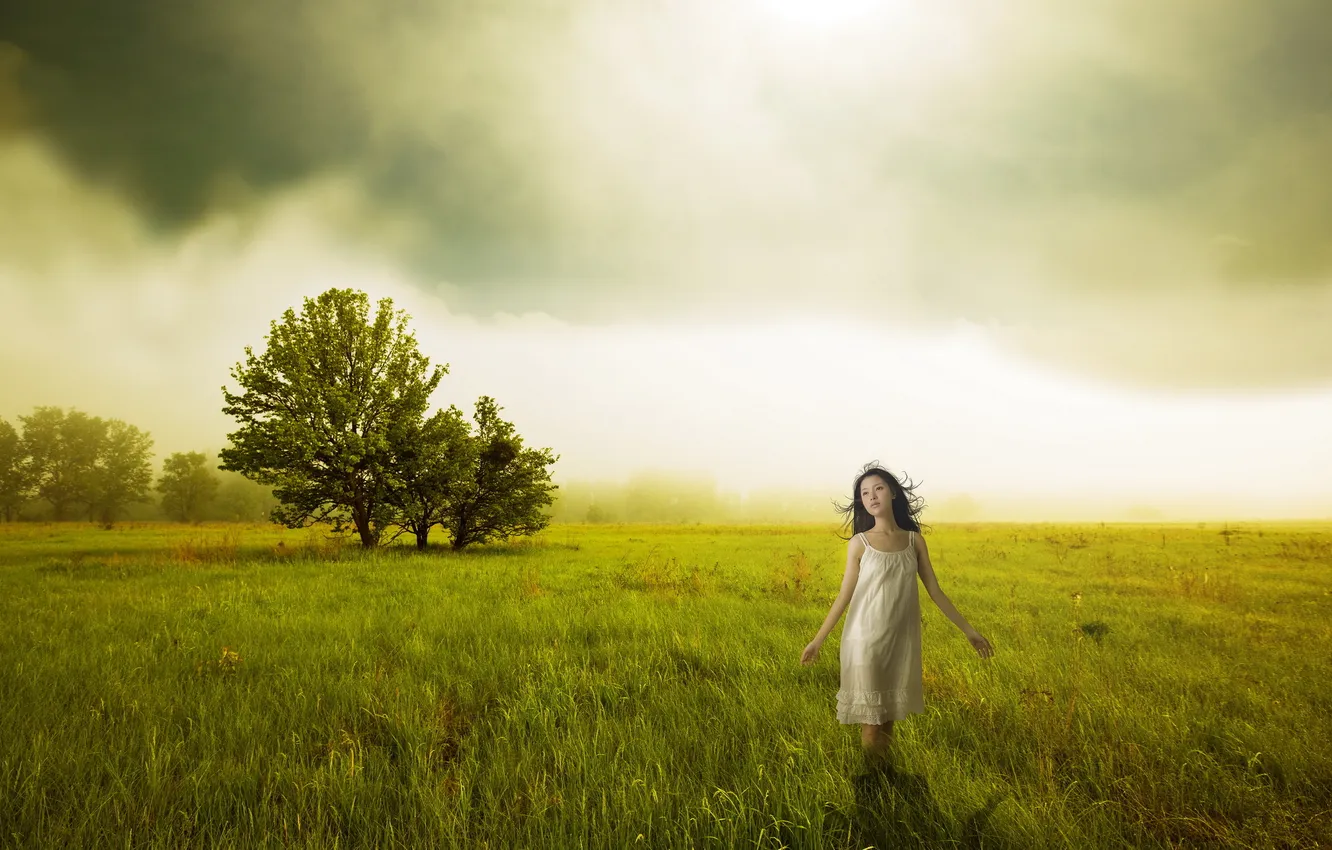 Photo wallpaper field, girl, mood