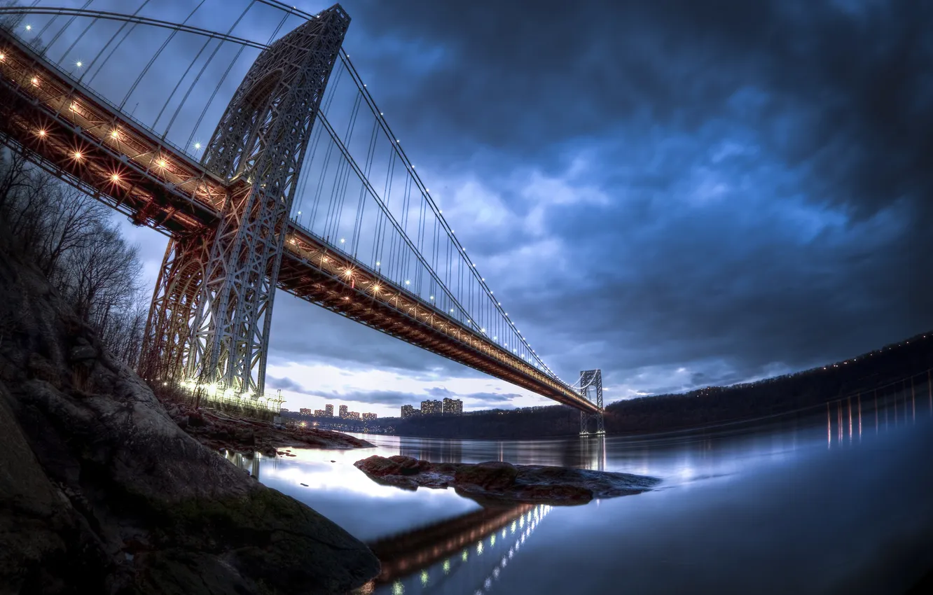 Photo wallpaper clouds, bridge, the city, the evening, George Washington Bridge, Washington Heights
