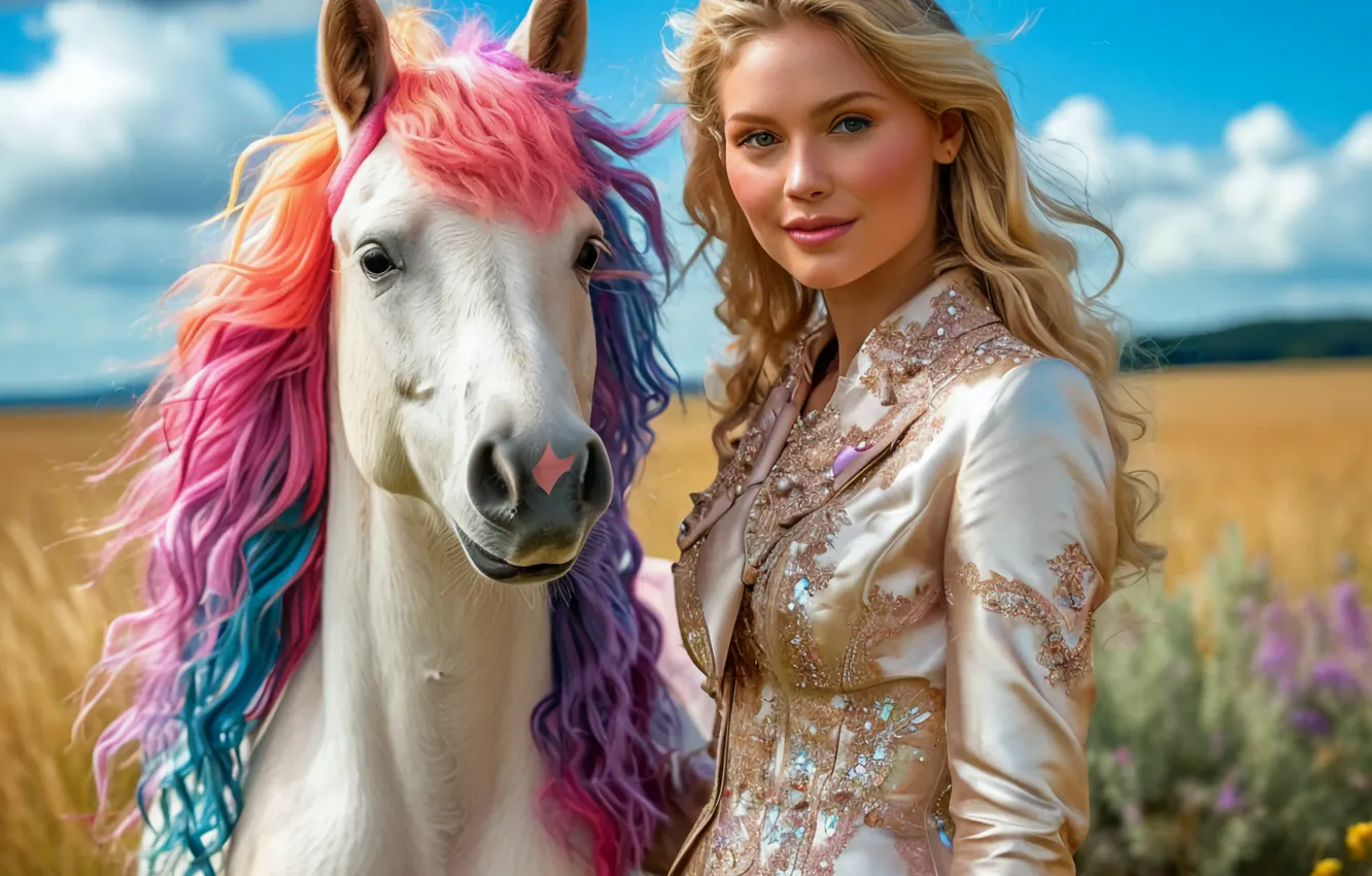 Photo wallpaper girl, horse, pony