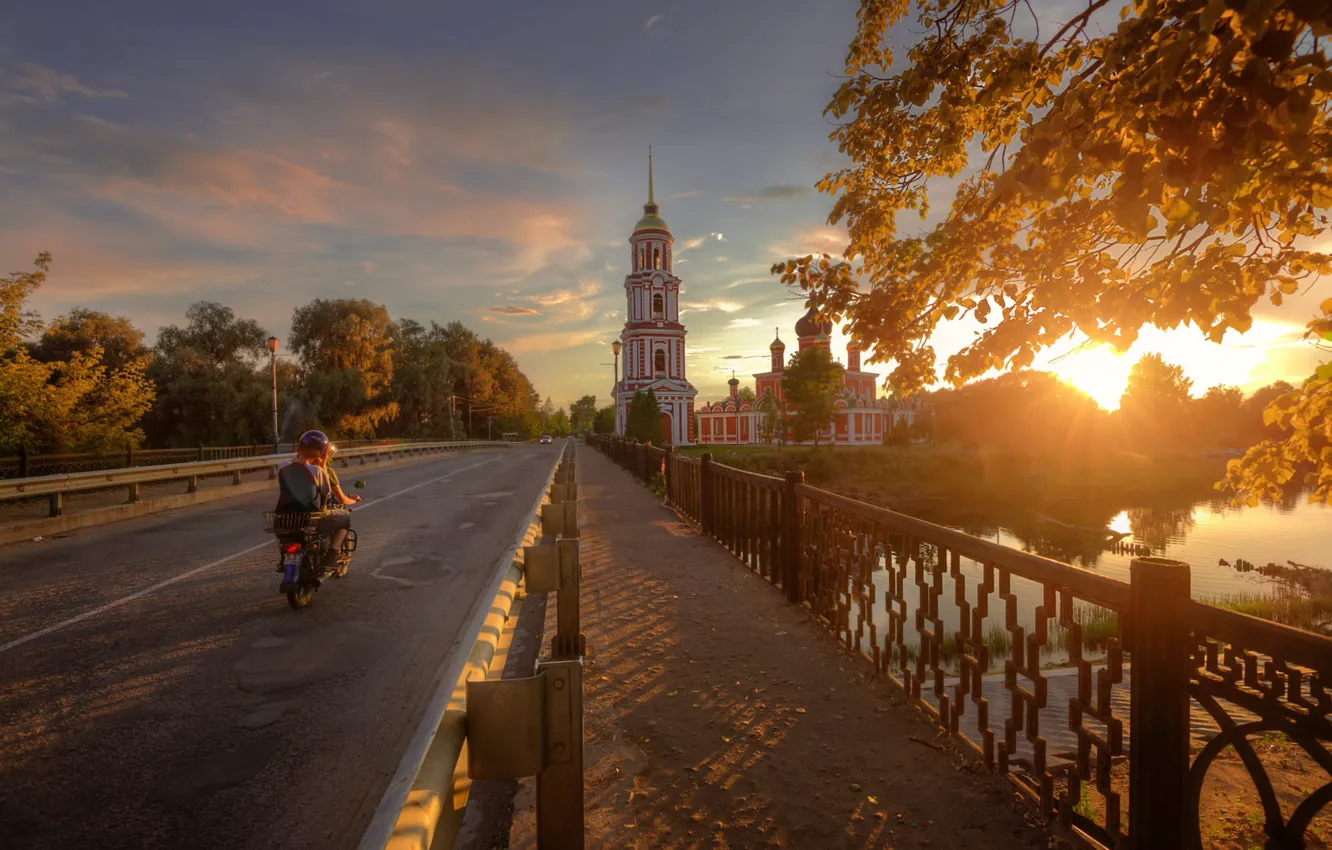 Photo wallpaper road, sunset, the city, river, Cathedral, Ed Gordeev, Gordeev Edward, Eduard Gordeev