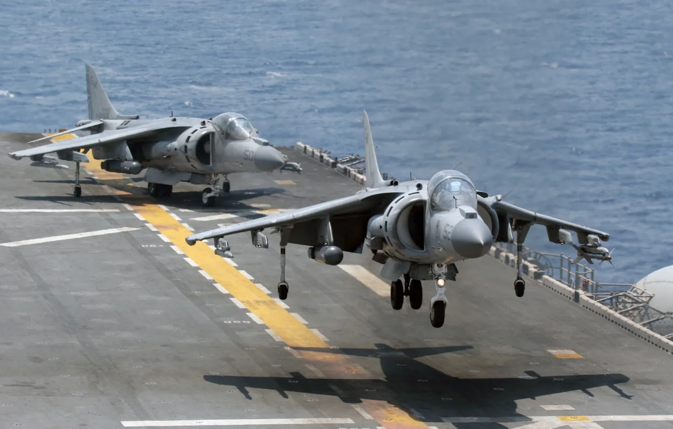 Photo wallpaper the carrier, deck, USA, the rise, Harrier