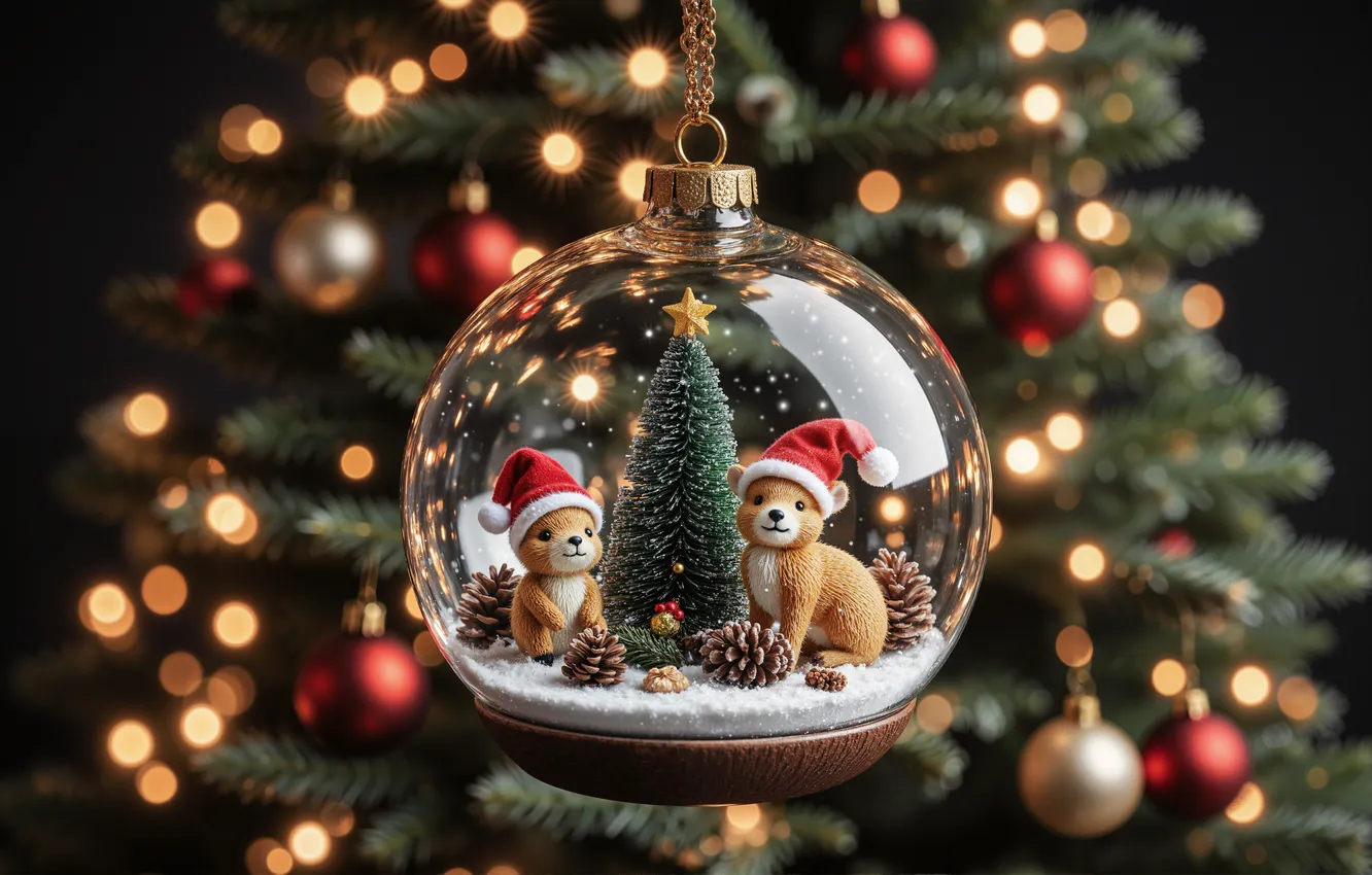 Photo wallpaper balls, transparent, toy, new year, animal, Christmas, herringbone, bumps