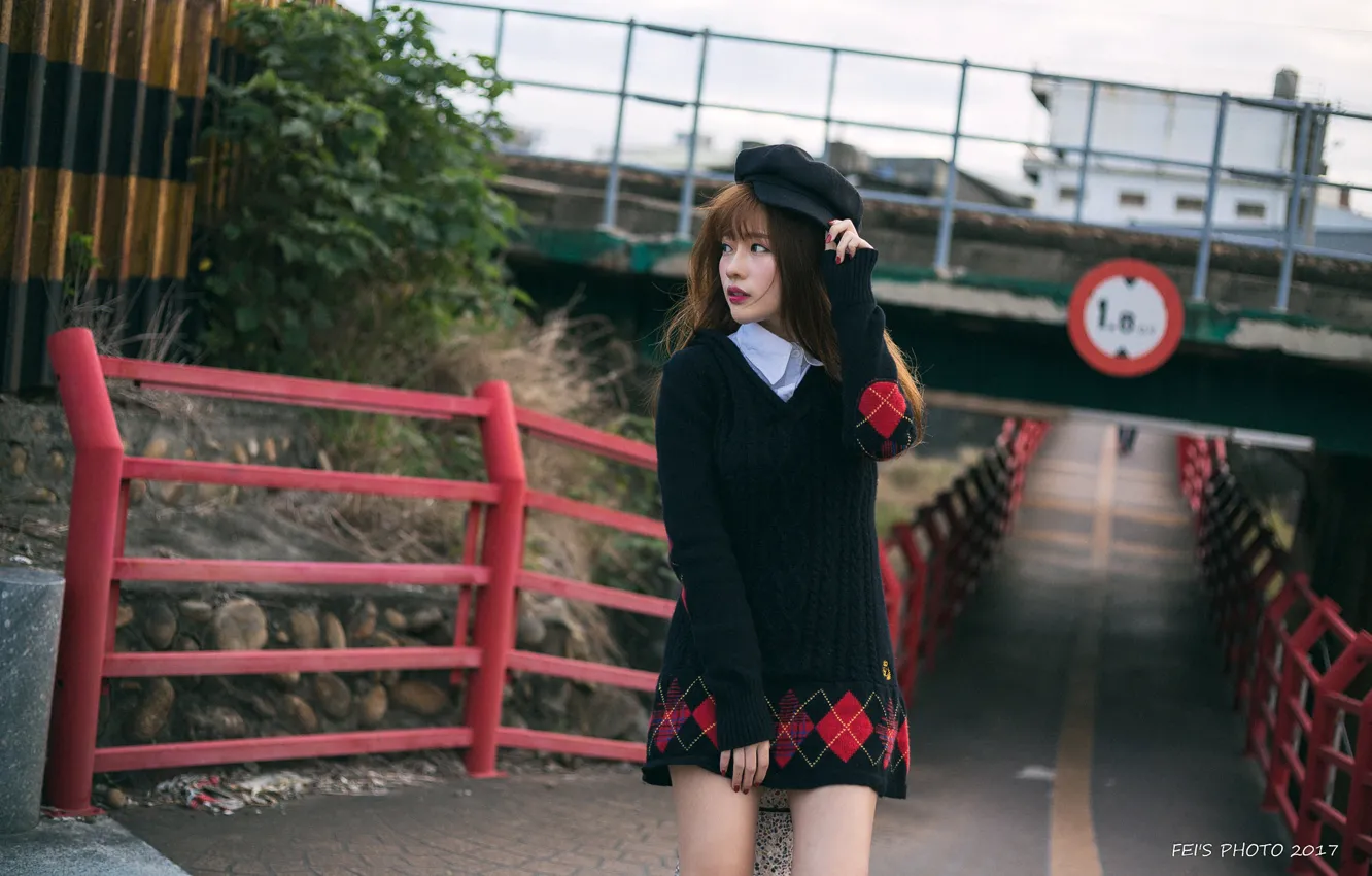 Photo wallpaper bridge, pose, model, portrait, makeup, figure, dress, hairstyle