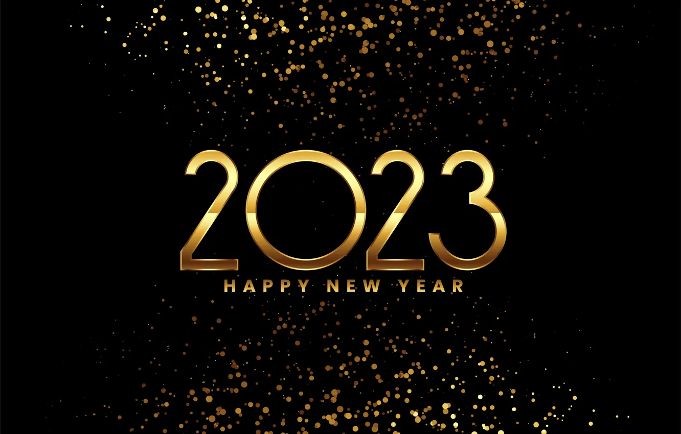 Photo wallpaper lights, gold, Shine, figures, New year, black background, gold plated, date